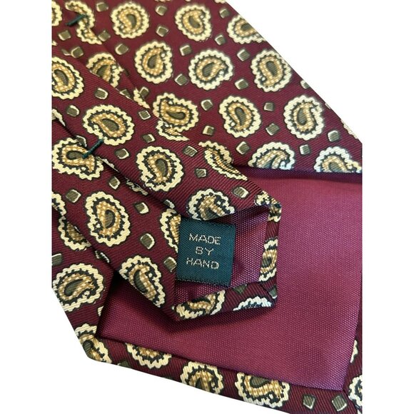 J Crew Men's Burgandy Paisley Print Handmade All Silk Tie Professional Career - Picture 3 of 4